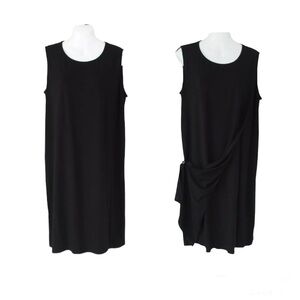 EILEEN FISHER | Elegant Black Viscose Sleeveless Faux-wrap Boat Neck Dress